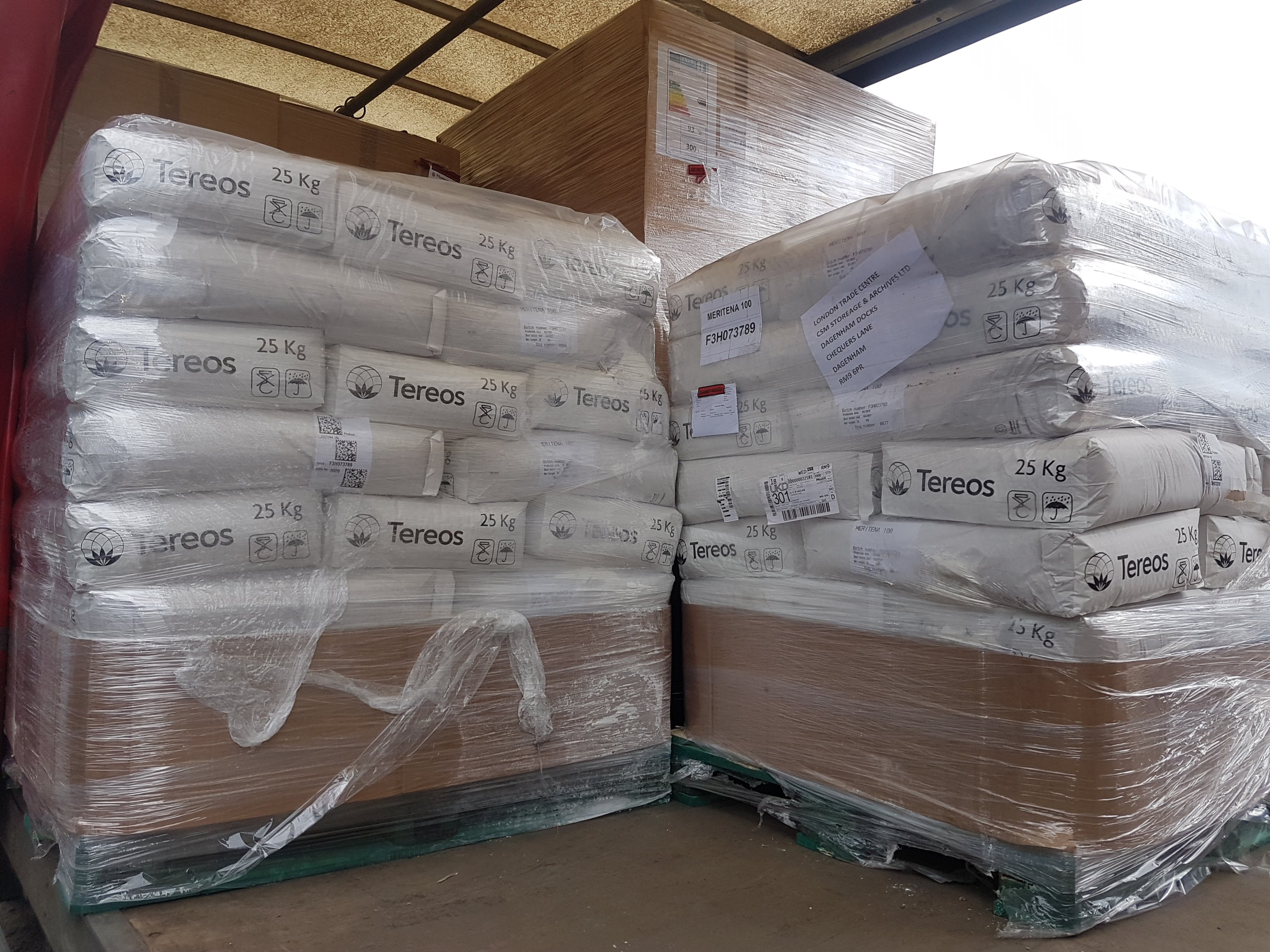 Starch bags on truck